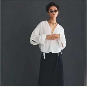 ANTHROPOLOGIE Pilcro Drawstring Poplin Blouse